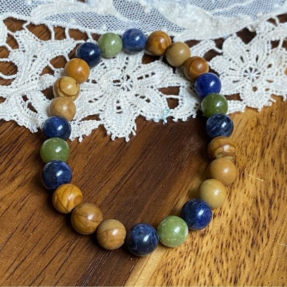 WOOD JASPER, SODALITE, JADE handmade crystal bracelet 7.5” - Picture 1 of 1